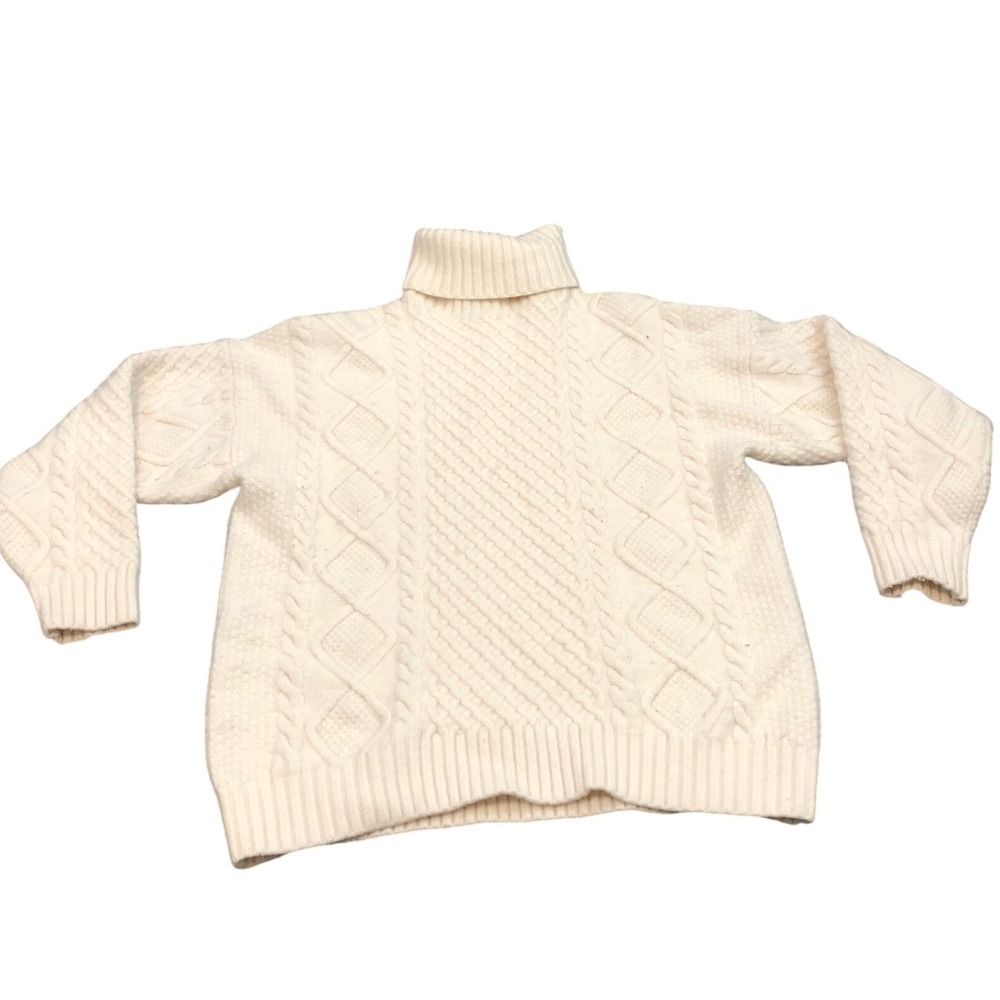 Sunday Best Turtleneck Sweater Womens XS Cream Cable Knit Merino Wool Blend